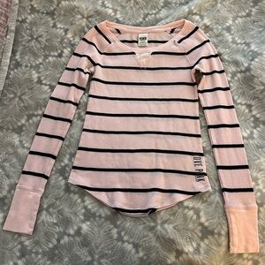 Victoria's Secret Pink and Black Waffle Henley Top